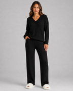 Completo Donna in Maglia a Coste con Scollo a V