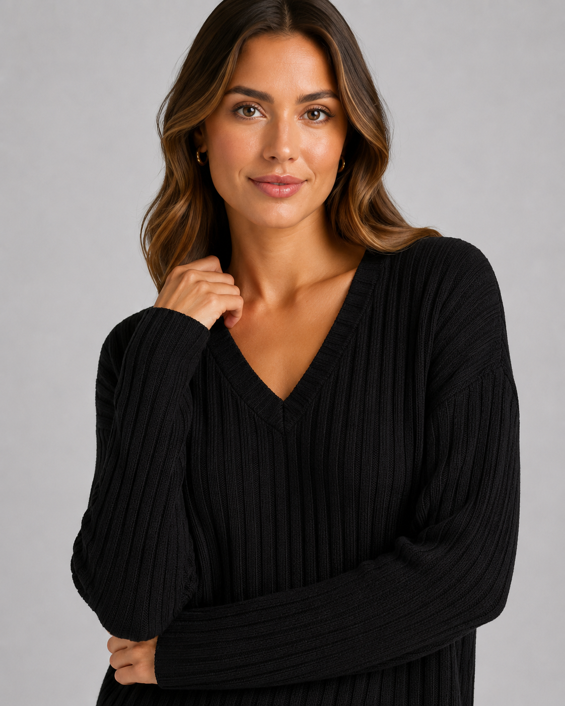 Completo Donna in Maglia a Coste con Scollo a V