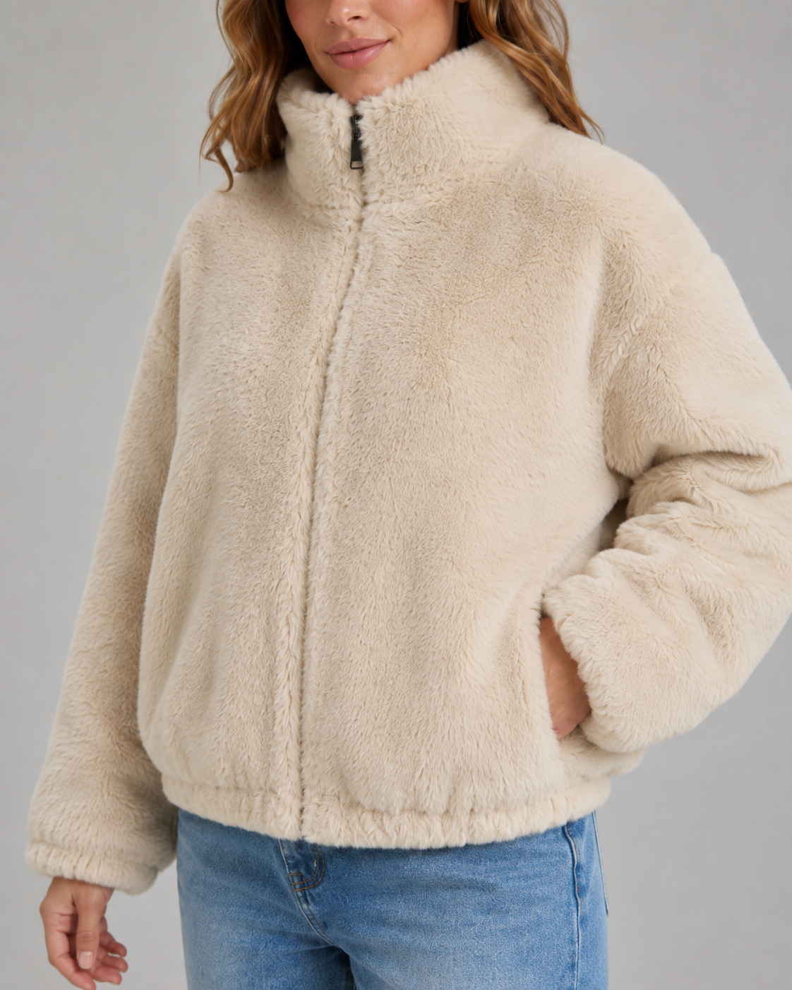 Giacca Teddy Donna Corta con Collo Alto