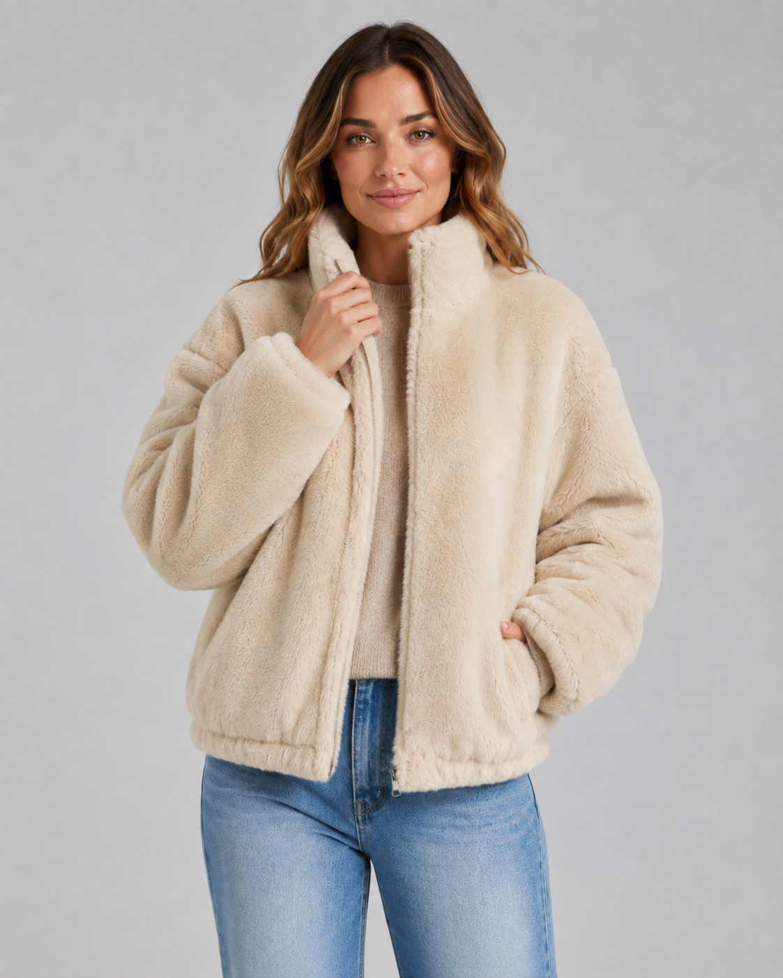 Giacca Teddy Donna Corta con Collo Alto