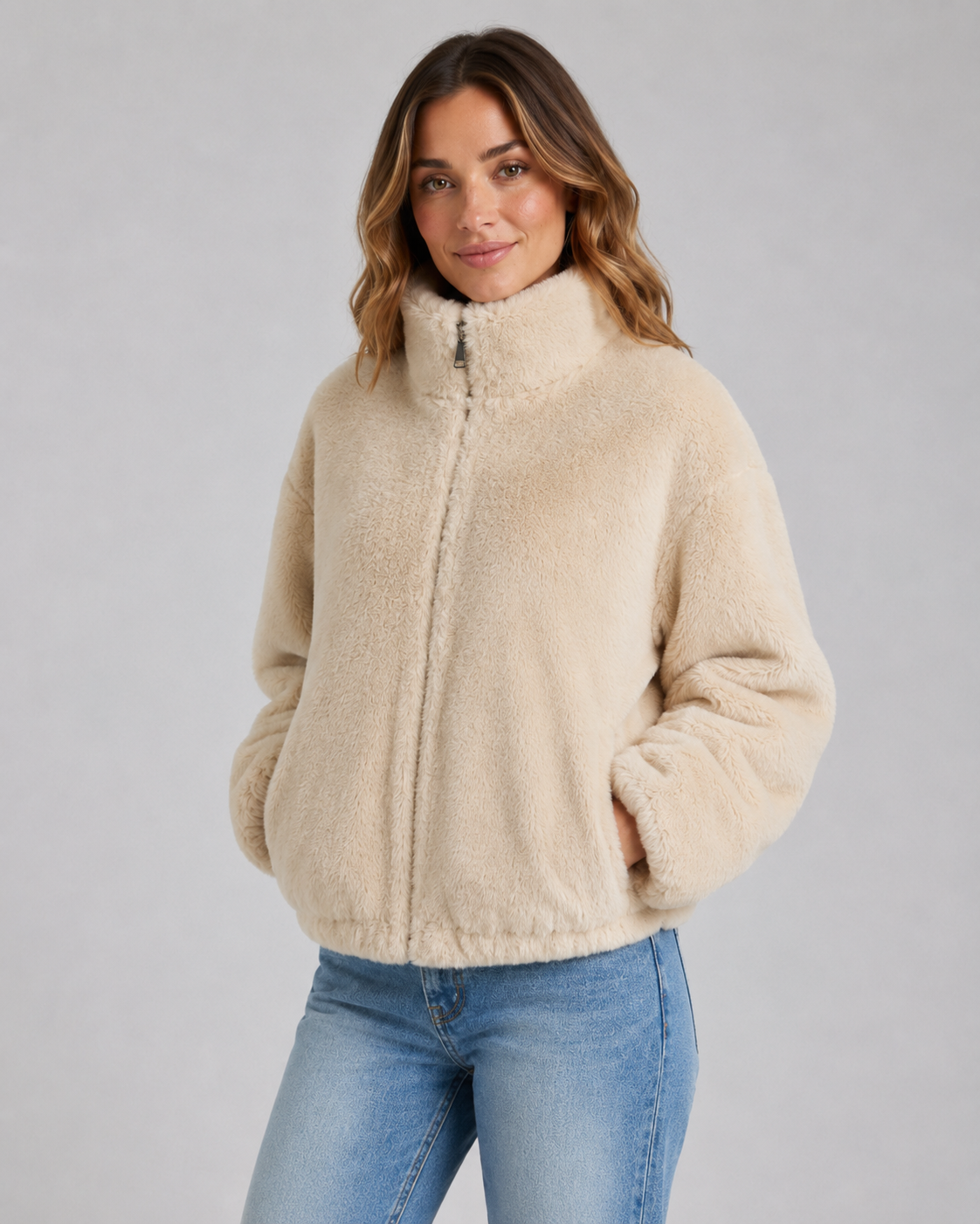 Giacca Teddy Donna Corta con Collo Alto