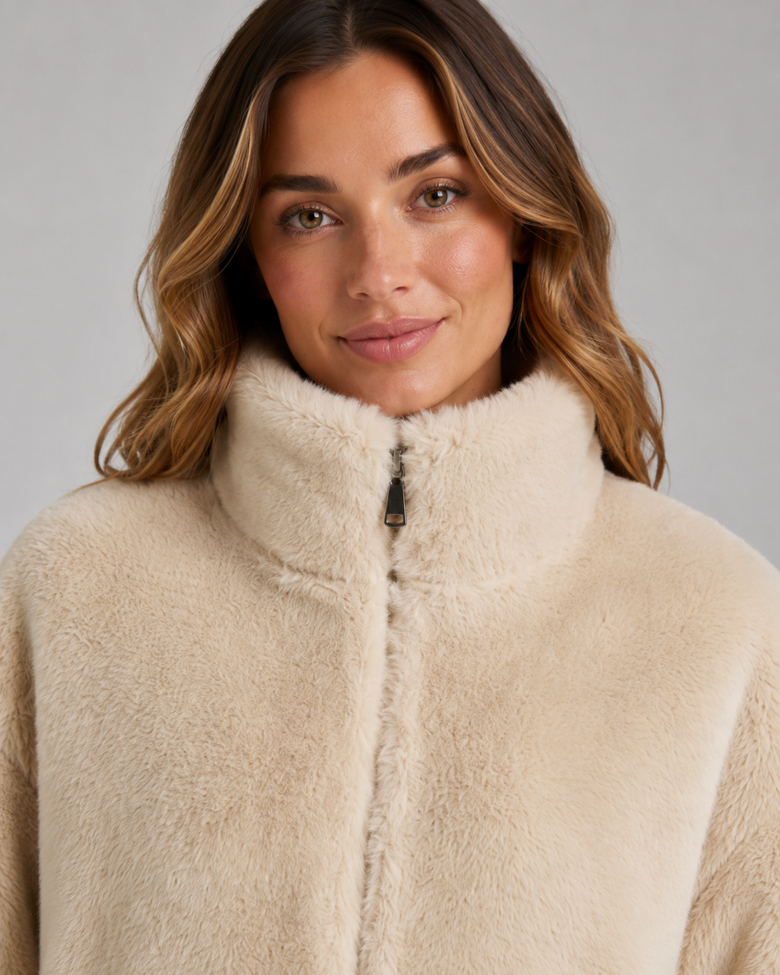 Giacca Teddy Donna Corta con Collo Alto