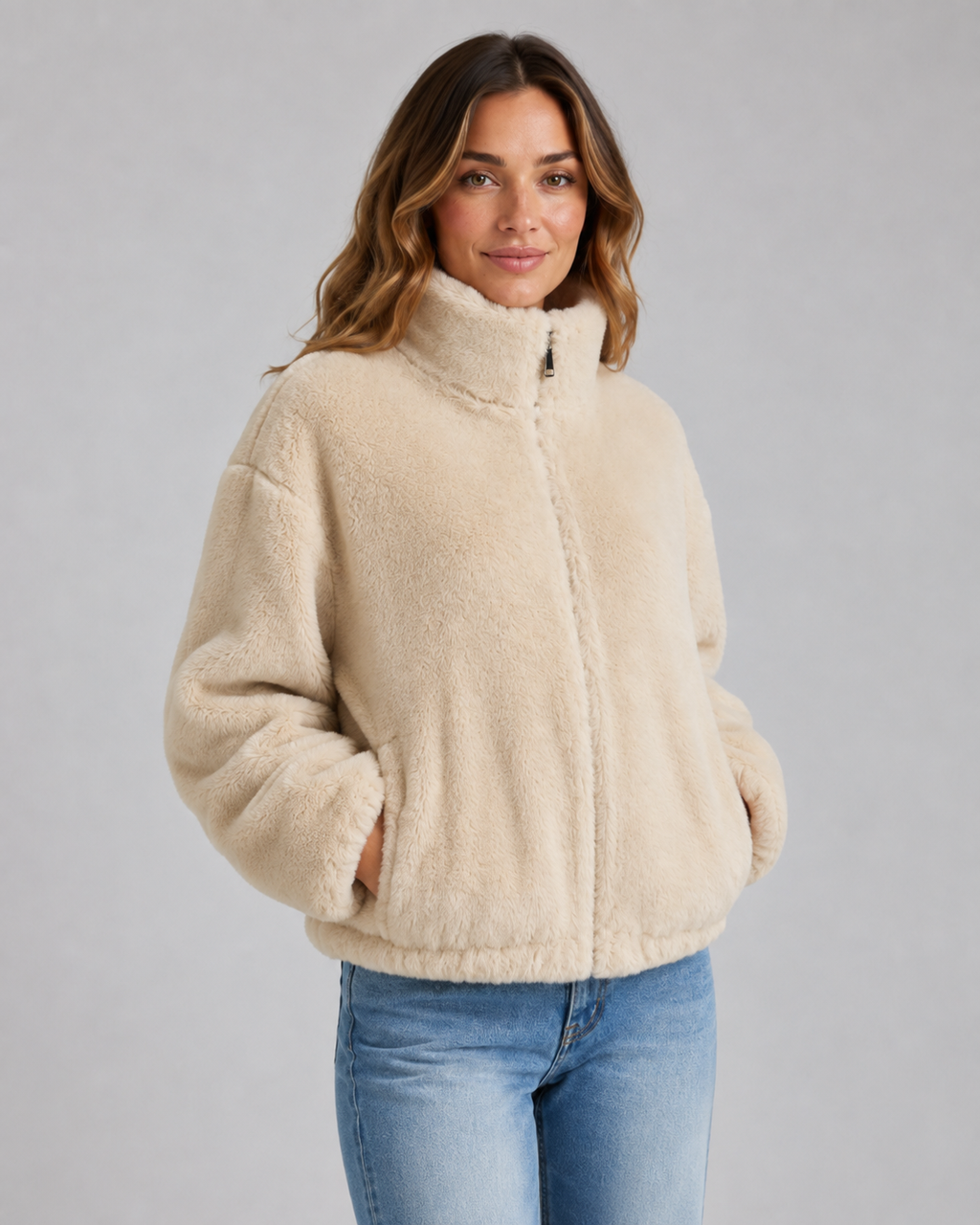 Giacca Teddy Donna Corta con Collo Alto