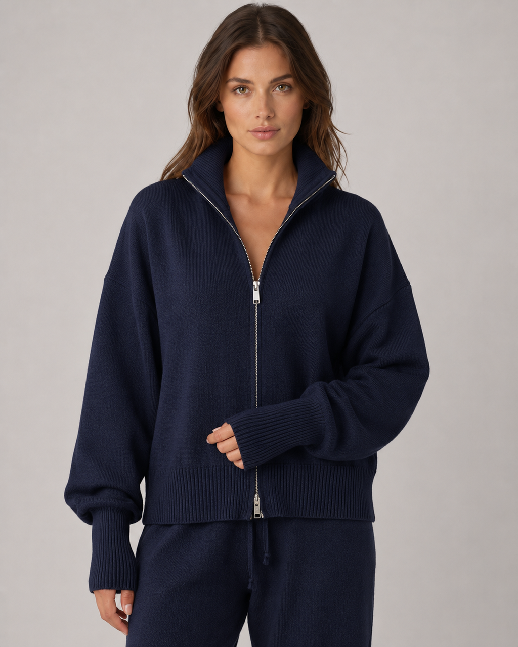 Cardigan Donna in Maglia con Zip e Collo Alto