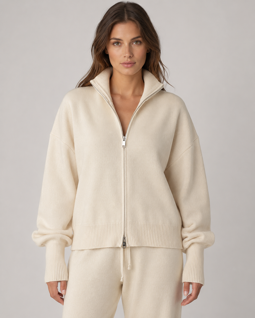 Cardigan Donna in Maglia con Zip e Collo Alto